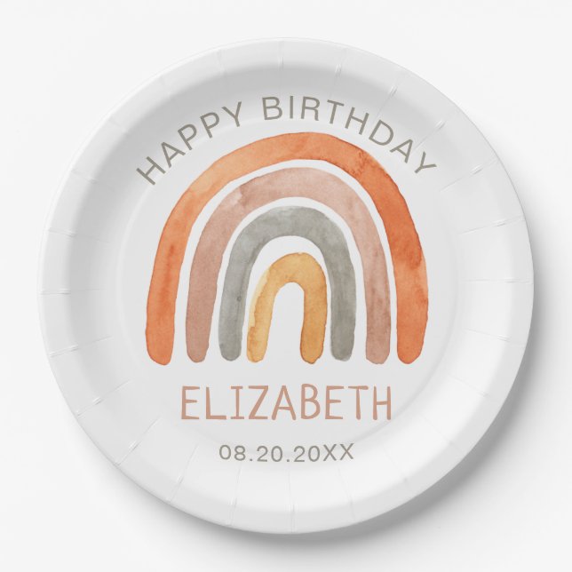 Boho Rainbow Happy Birthday  Pappteller (Vorderseite)