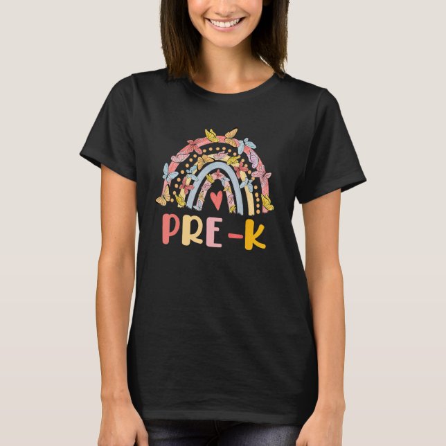 Boho Rainbow Heart For Teachers Women Hello Pre K T-Shirt (Vorderseite)