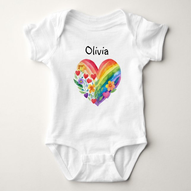 Boho Rainbow Heart Personalisiert Baby Strampler (Vorderseite)