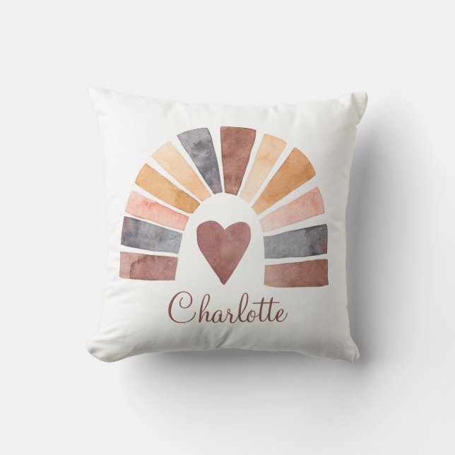 Boho Rainbow Heart Terracotta Bisque Kinderzimmer Kissen (Vorderseite)