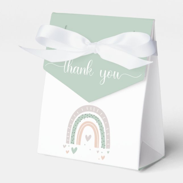 Boho Rainbow Hearts Sage Baby Shower Geschenkschachtel (Vorderseite)