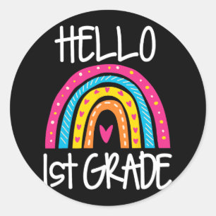 Boho Rainbow Hello 1st Grade First Day School Teac Runder Aufkleber