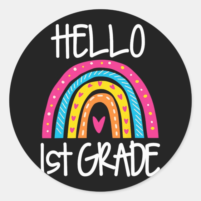 Boho Rainbow Hello 1st Grade First Day School Teac Runder Aufkleber (Vorderseite)