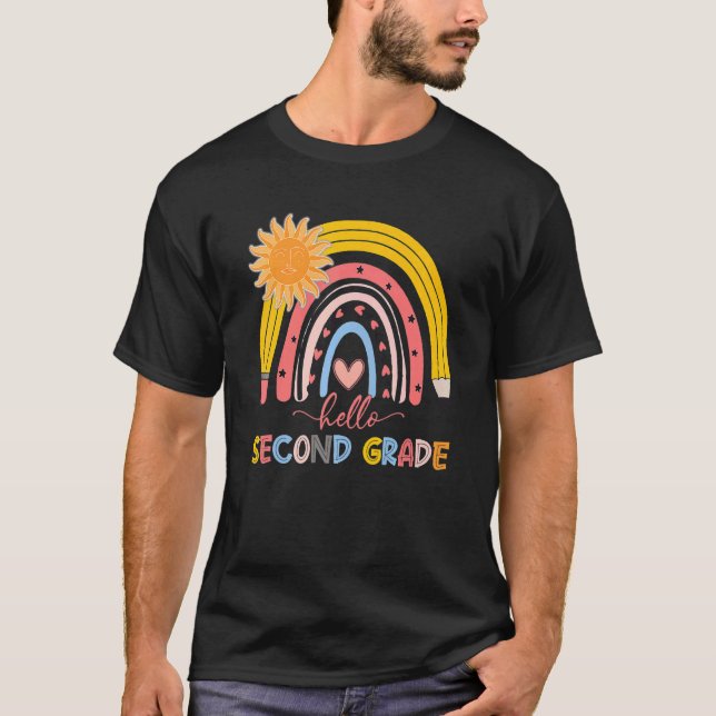 Boho Rainbow Hello Second Grade Teacher First Day T-Shirt (Vorderseite)
