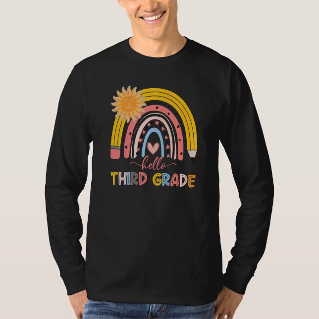 Boho Rainbow Hello Third Grade Teacher First Day O T-Shirt (Vorderseite)