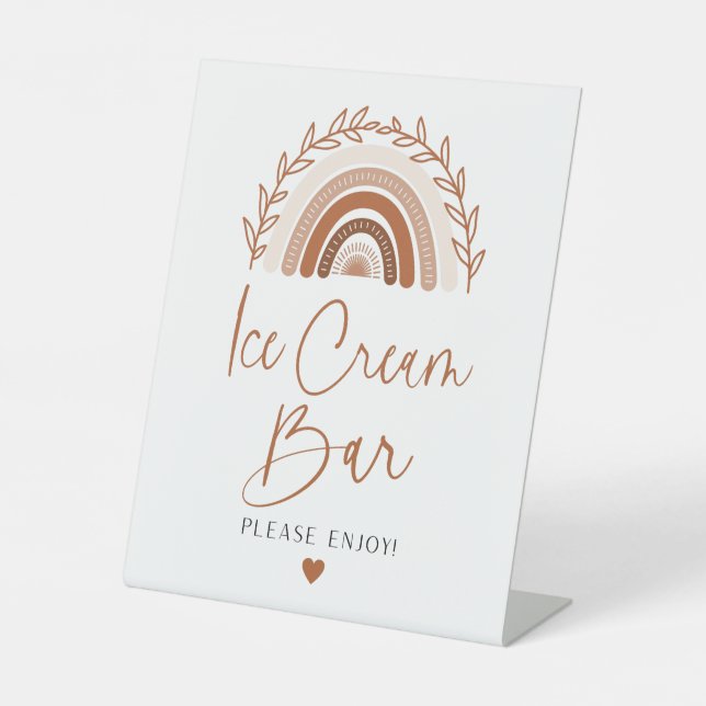 Boho Rainbow Ice Cream Bar Sign, Earthy Tones Sockelschild (Vorderseite)