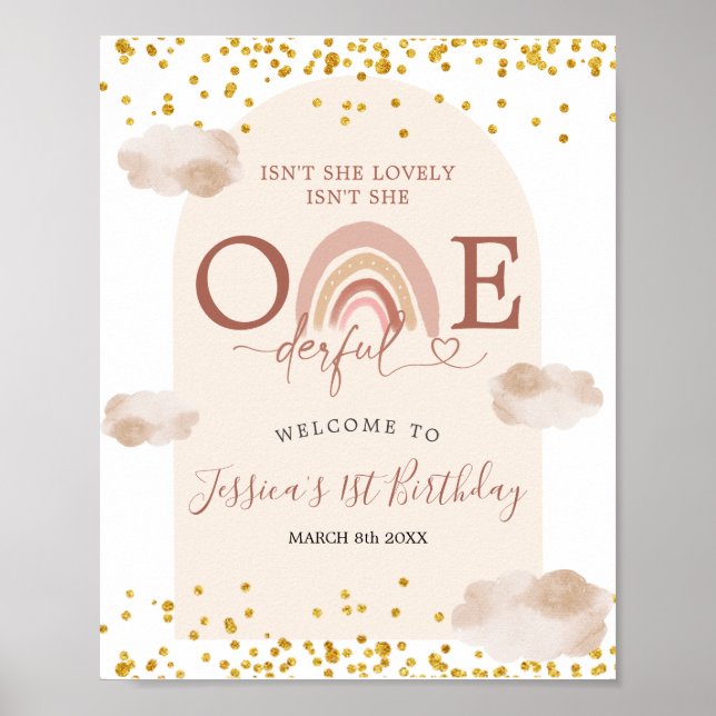 Boho Rainbow ist nicht She Onederful Welcome SIgn Poster (Vorne)