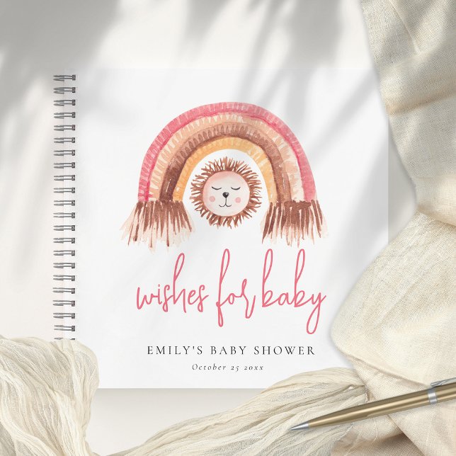 Boho Rainbow Lion Pink Baby Showroom Gästebuch Notizbuch (Von Creator hochgeladen)