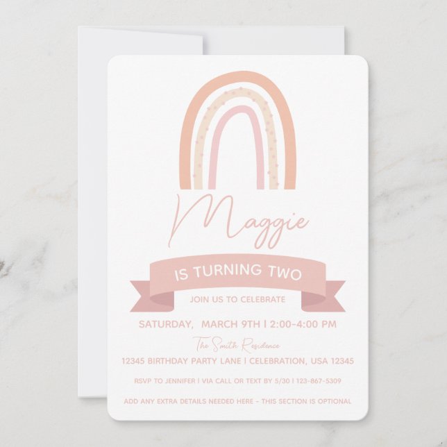 Boho Rainbow Little Girl Birthday Einladung (Vorderseite)