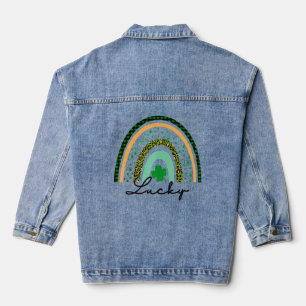 Boho Rainbow Lucky Kleeblatt Green Kariert und Leo Jeansjacke