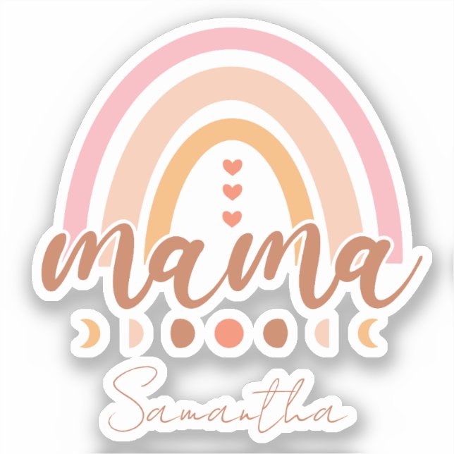 Boho Rainbow Mama mit Mondphasen Aufkleber (Vorderseite)
