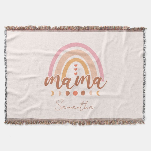 Boho Rainbow Mama mit Mondphasen Decke (Vorderseite)