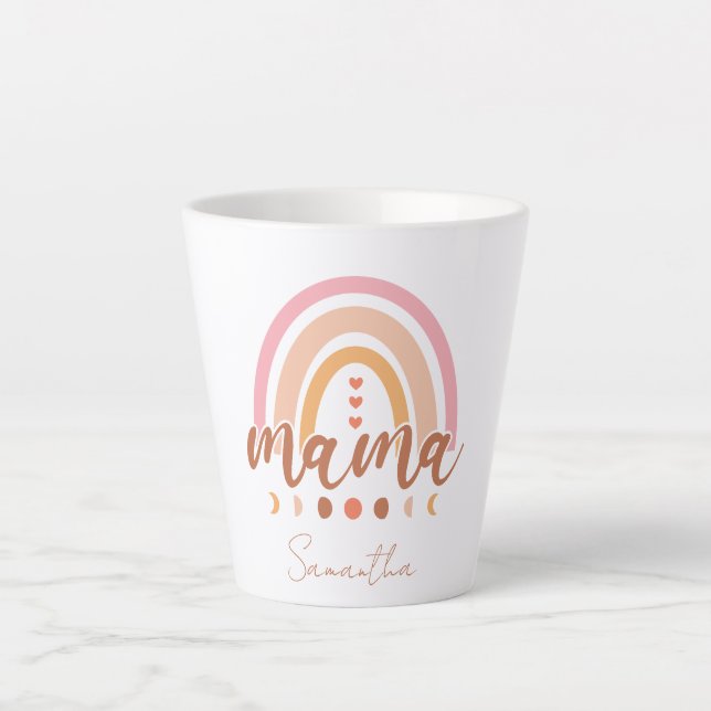 Boho Rainbow Mama mit Mondphasen Milchtasse (Vorderseite)