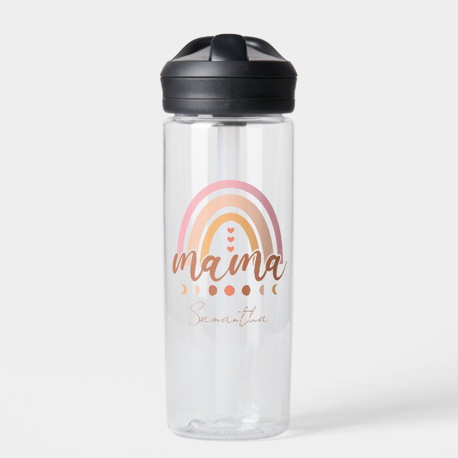 Boho Rainbow Mama mit Mondphasen Trinkflasche (Vorderseite)