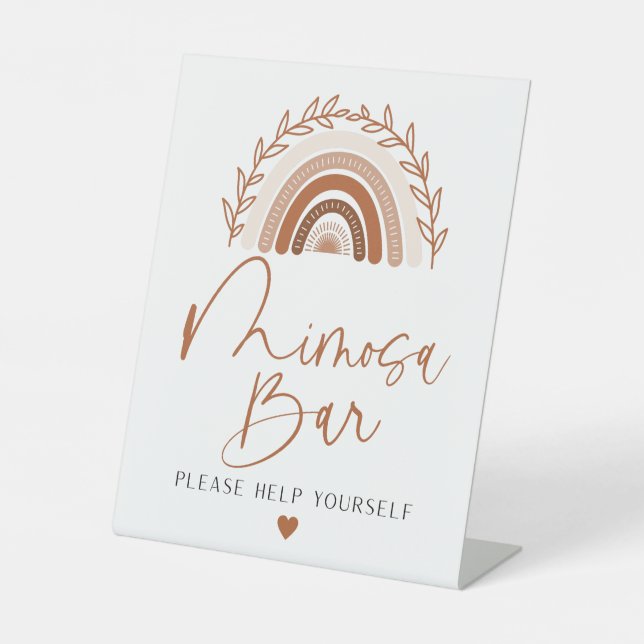 Boho Rainbow Mimosa Bar Sign, Terracotta Tones Sockelschild (Vorderseite)