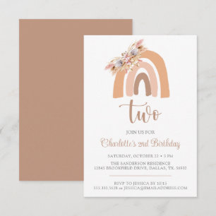 Boho Rainbow Minimalistisch Pampas Grass Birthday Einladung