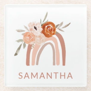 Boho Rainbow mit Blume Neutrale Farbe Glasuntersetzer
