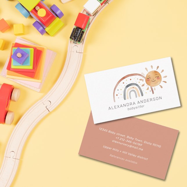 Boho Rainbow mit Sun Watercolor Babysitter Visitenkarte (Boho Rainbow with Sun Watercolor Babysitter Business Card)