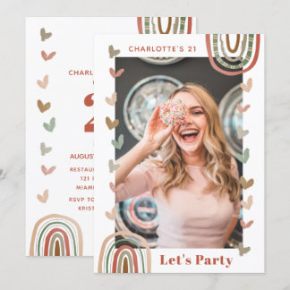 Boho Rainbow Modern 21. Geburtstag Party Einladung