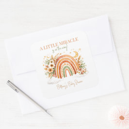 Boho Rainbow Modern Baby Shower  Quadratischer Aufkleber