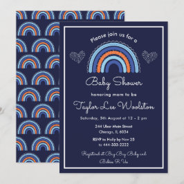 Boho Rainbow Navy Blue Baby Dusche Einladung