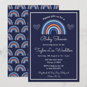 Boho Rainbow Navy Blue Baby Dusche Einladung