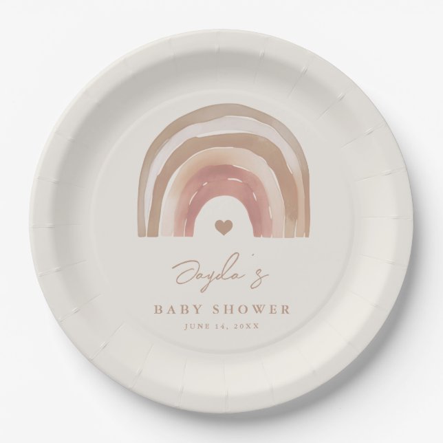 Boho Rainbow Neutral Baby Shower Pappteller (Vorderseite)