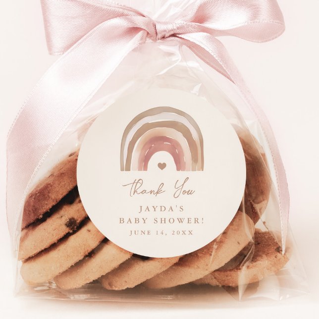 Boho Rainbow Neutral Baby Shower Vielen Dank Runder Aufkleber (Boho Rainbow Baby Shower Thank You Favor Tag Sticker.)