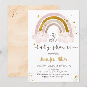 Boho Rainbow Neutral Gold Baby Shower Einladung