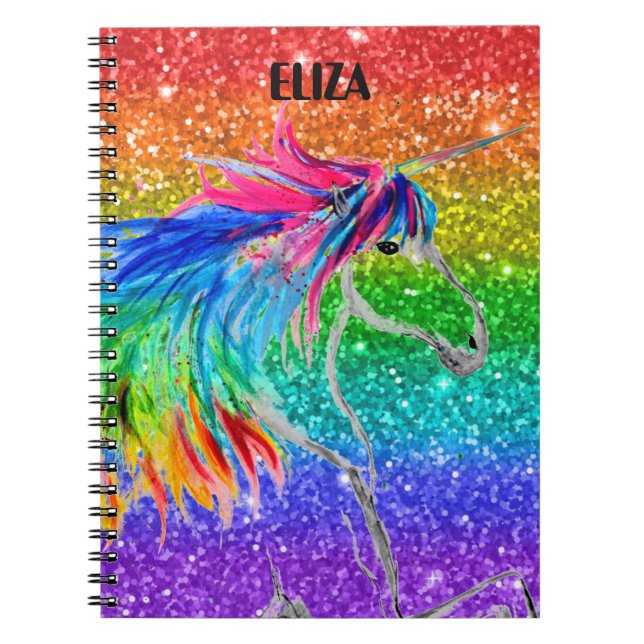 Boho Rainbow Niedlich Girls Glitzer Unicorn Kinder Notizblock (Vorderseite)