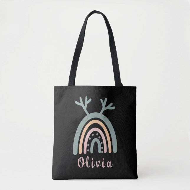 Boho Rainbow Niedlich mit Personalisiertem Namen Tasche (Vorderseite)