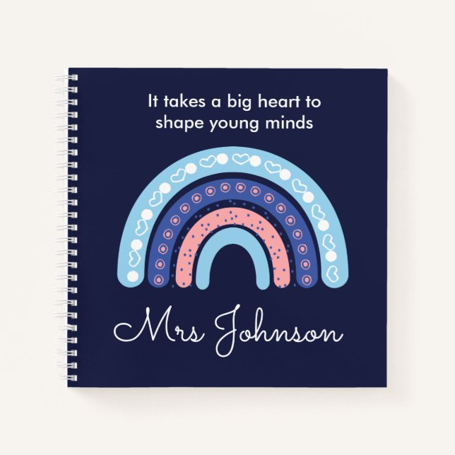 Boho Rainbow on Navy Blue Notebook niedlich Teache Notizbuch (Vorderseite)