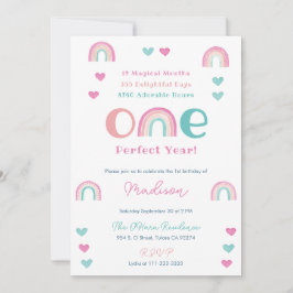 Boho Rainbow One Perfect Year 1. Geburtstag Party Einladung