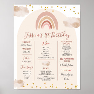 Boho Rainbow Onedere 1. Jahr Geburtstag Meilenstei Poster