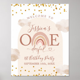 Boho Rainbow Onederful Birthday Welcome sign Poster