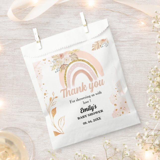 Boho Rainbow Pampas Grass Danke, Baby Shower Geschenktütchen (Ausgeschnitten)