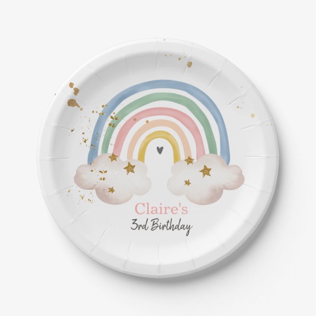 Boho Rainbow Party Rainbow Birthday Pastel Modern Pappteller (Vorderseite)