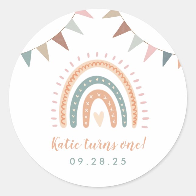 Boho Rainbow Pastel Fiesta Runder Aufkleber (Vorderseite)
