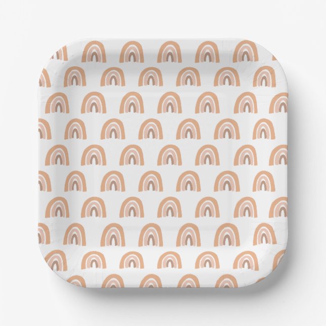 Boho Rainbow Pastel Pink Brown Pappteller (Vorderseite)