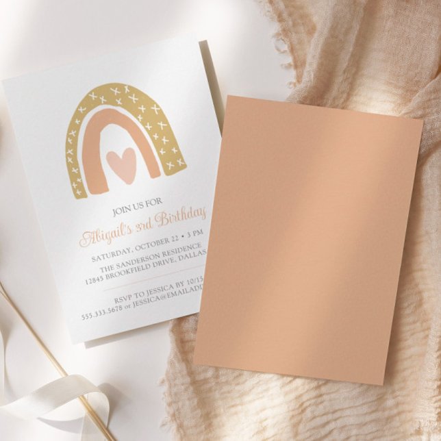 Boho Rainbow Pastel Pink Heart Birthday Party Einladung (Von Creator hochgeladen)