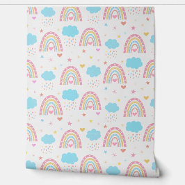 Boho rainbow pattern with clouds pastel Nursery Tapete