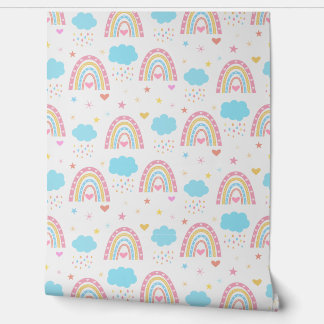 Boho rainbow pattern with clouds pastel Nursery  Tapete