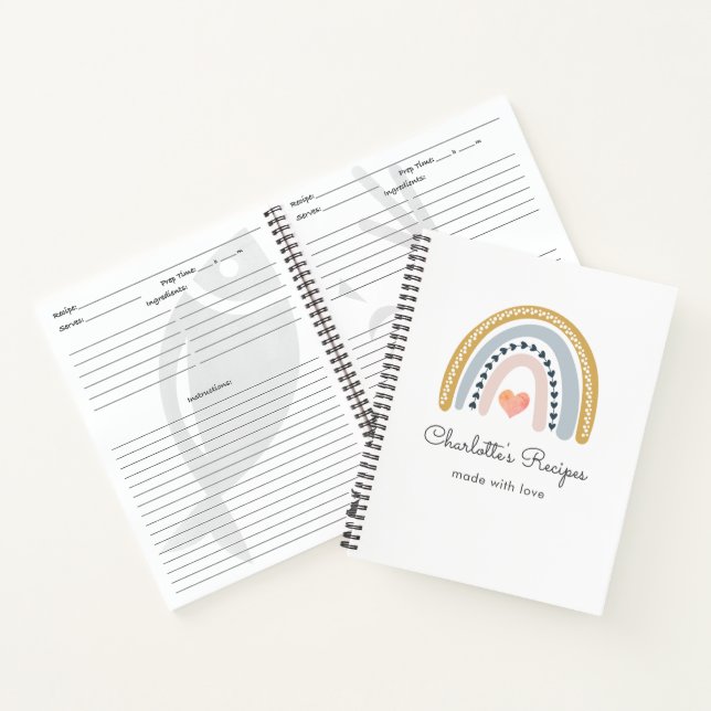 Boho Rainbow Personalisiert Recipe Notizbuch (Innenseite)