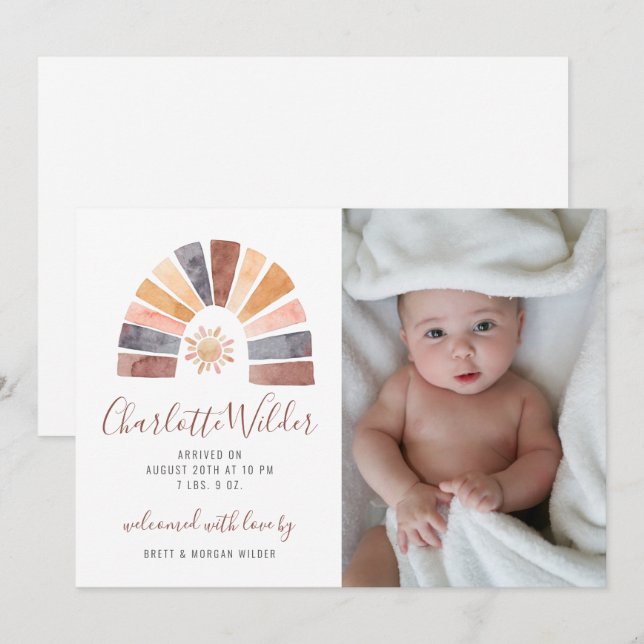 Boho Rainbow Photo Baby shower Invitation (Devant / Derrière)