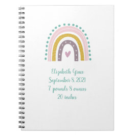 Boho Rainbow Pink Aquamarin Gold Hearts Babygesche Notizblock