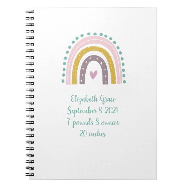 Boho Rainbow Pink Aquamarin Gold Hearts Babygesche Notizblock (Vorderseite)