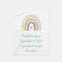Boho Rainbow Pink Aquamarin Gold Hearts Birth Stat