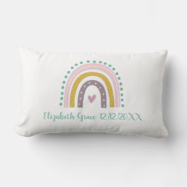Boho Rainbow Pink Aquamarin Gold Herz Birth Stats Lendenkissen