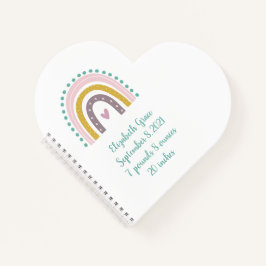 Boho Rainbow Pink Aquamarin Gold Herz Birth Stats Notizbuch