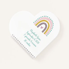 Boho Rainbow Pink Aquamarin Gold Herz Birth Stats Notizbuch
